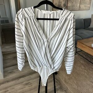 ASTR the Label Black & White Striped Wrap Front Bodysuit